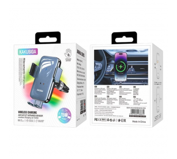 Автодержатель с беспроводной зарядкой KAKUSIGA KSC-1188 в дефлектор 15W черный#2134405