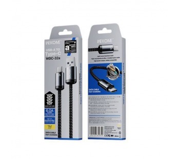 Кабель USB - Type-C WEKOME WDC-32a 1.0m 6A (Нейлон) Черный#2136874