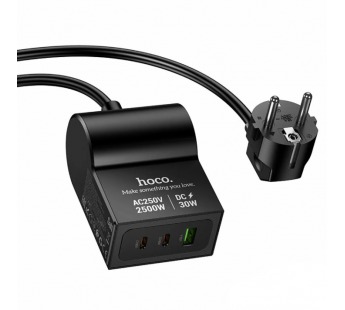 Сетевой удлинитель Hoco AC33, 1.5м, EU + (PD30W/2C1A), 2500W, черный#2134325