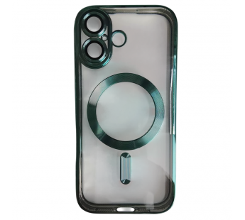 Чехол силиконовый iPhone 17 Magsafe прозрачный с защитой камеры зеленый#2134352