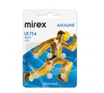 Элемент питания Mirex AG5 / LR754  1,5V  6 шт (6/216/648), ecopack#2134708