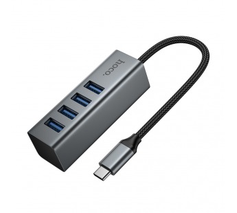 Адаптер-Хаб Hoco HB1C (Type-C - 4USB3.0) серый металлик#2135907