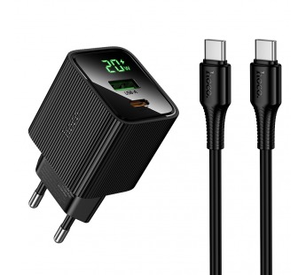 Блок питания сетевой 1 USB, 1 Type-C HOCO CS83A Excellent, 3.0A, PD20Вт, кабель Type-C - Type-C, цвет: черный (1/18/180)#2135913