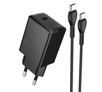 Адаптер Сетевой с кабелем Hoco N70 Nuevo PD Type-C 3A/30W (Type-C/Type-C) (black) (241800)#2137563