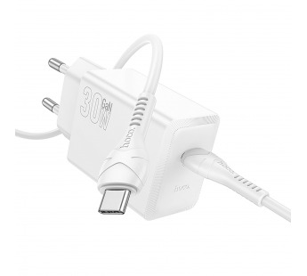 Адаптер Сетевой с кабелем Hoco N70 Nuevo PD Type-C 3A/30W (Type-C/Type-C) (white) (241801)#2137566
