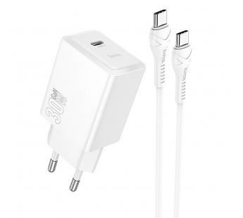 Адаптер Сетевой с кабелем Hoco N70 Nuevo PD Type-C 3A/30W (Type-C/Type-C) (white) (241801)#2137565