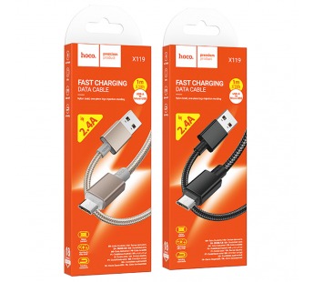 Кабель USB - микро USB HOCO X119, 1.0м, круглый, ткань, 2.4A, цвет: черный (1/1000)#2136211