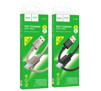 Кабель USB - Type-C HOCO X119, 1.0м, круглый, ткань, 3.0A, цвет: золотой (1/1000)#2136207