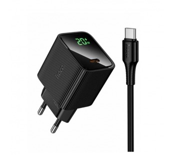Блок питания сетевой 1 Type-C HOCO CS82A Excellent, 3.0A, PD20Вт, кабель Type-C - Type-C, цвет: черный (1/18/180)#2141539