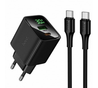 Блок питания сетевой 1 USB, 1 Type-C HOCO CS84A Excellent, 3.0A, PD30Вт, кабель Type-C - Type-C, цвет: черный (1/18/180)#2141538