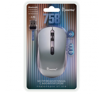 Беспроводная мышь SMARTBUY X758 Bluetooth с USB зарядкой графит#2137309