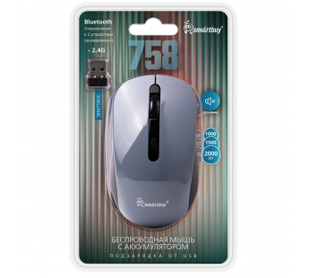 Беспроводная мышь SMARTBUY X758 Bluetooth с USB зарядкой серый космик#2137308