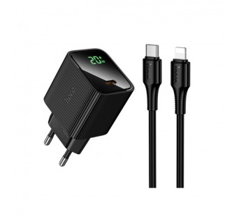 Блок питания сетевой 1 Type-C HOCO CS82A Excellent, 3.0A, PD20Вт, кабель Type-C - 8 pin, цвет: черный (1/18/180)#2138935