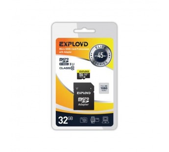 32Гб карта памяти Exployd microSD + SD адаптер class10 UHS-1#2139371