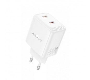 Адаптер Сетевой Borofone BN31 Cargador PD 2*Type-C 3A/45W (white) (241993)#2140913