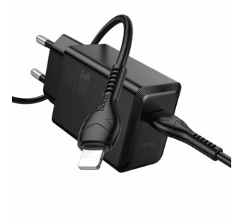 Адаптер Сетевой с кабелем Hoco N70 Nuevo PD Type-C 3A/30W (Type-C/Lightning) (black) (241798)#2141536