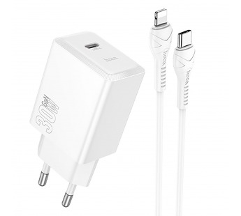 Адаптер Сетевой с кабелем Hoco N70 Nuevo PD Type-C 3A/30W (Type-C/Lightning) (white) (241799)#2141535