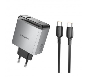 Адаптер Сетевой с кабелем Borofone BN22 Lena PD 2Type-C/USB 3A/65W (Type-C/Type-C) (metal gr(241998)#2141221