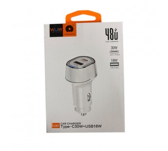 Автомобильное зарядное устройство Type-C/USB WUW C281 (1Type-C PD 30W + 1USB 18W QC3.0) Белый#2146596