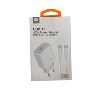 Сетевое зарядное устройство Type-C WUW T108 (1Type-C PD 40W + Кабель Type-C - Type-C) Белый#2146593