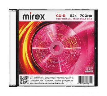 Диск MIREX CD-R 52X 700MB Slim case 5 (5/200)#2142653