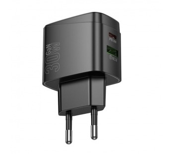 Блок питания сетевой 1 USB, 1 Type-C HOCO CS61A Bright, 3.0A, PD30Вт, цвет: чёрный (1/32/192)#2143104