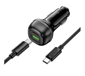 Блок питания автомобильный 1 USB, 1 Type-C HOCO Z58A Rank, 3.0A, пластик, QC3.0, PD30Вт, кабель Type-C - Type-C, цвет: чёрный (1/11/110)#2143103