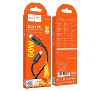 Кабель Type-C - Type-C HOCO X122 Benefit, 1.0м, круглый, PD60Вт, 3.0А, силикон, упакованный, цвет: черный (1/420)#2143254