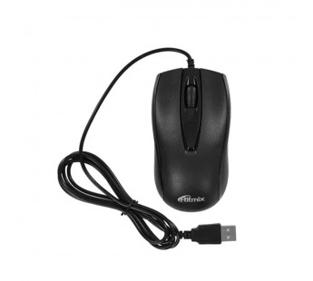 Мышь проводная RITMIX ROM-108, черная, кнопки 2+1, кабель - USB 1,5 м, разрешение DPI 1200 (1/100)#2146563