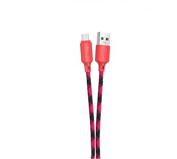 Кабель USB - микро USB HOCO X116, 1.0м, круглый, ткань, 2.4А, цвет: красный (1/68/680)#2144375