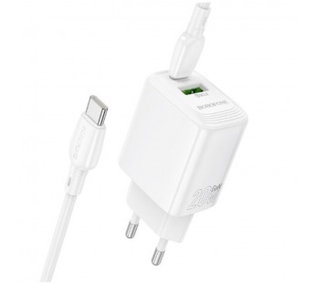 Блок питания сетевой 1 USB, 1 Type-C Borofone BN27 Fuente, пластик, PD20Вт, QC3.0, кабель Type-C - Type-C, цвет: белый (1/32/128)#2144862