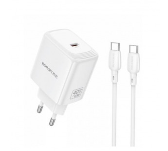 Адаптер Сетевой с кабелем Borofone BN33 Fuente Type-C 40W (Type-C/Type-C) (white) (243907)#2145688