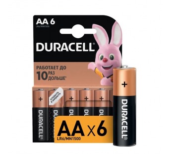 Батарейка Duracell Basic LR6 AA BL6 Alkaline 1.5V CN (Китай) (6/48/576)#2146557
