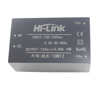 Модули питания Hi-Link HLK-10M12 Модуль питания AC-DCUвх=100-240В Uвых=12В Pвых=10Вт#2147259