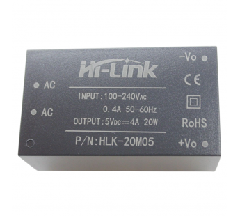 Модули питания Hi-Link HLK-20M05 Модуль питания AC-DCUвх=100-240В Uвых=5В Pвых=20Вт#2147255