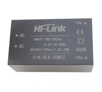 Модули питания Hi-Link HLK-20M12 Модуль питания AC-DCUвх=100-240В Uвых=12В Pвых=20Вт#2147253