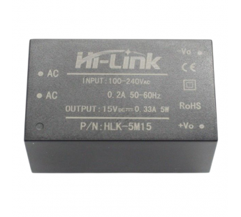 Модули питания Hi-Link HLK-5M15 Модуль питания AC-DC Uвх=100-240ВUвых=15В Pвых=5Вт#2147251