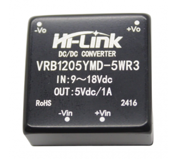 Модули питания Hi-Link VRB1205YMD-5WR3 Модуль DC-DCпреобразователь с гальванической развязкой Uвх=9-18В Uвых=5ВPвых=5Вт#2147245
