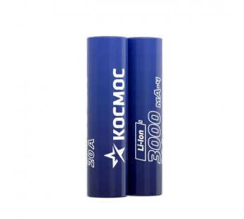 Аккумулятор КОСМОС 18650 Li-ion 3000 mAh без защиты с плоским контактом, 2 шт шринк (20/200)#2147838