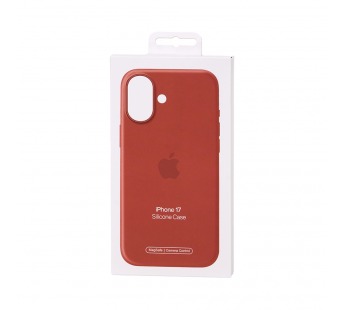 Чехол Силиконовый Magsafe iPhone 17 (С анимацией) (С кнопкой) (Темно-оранжевый)#2154397