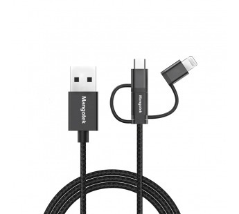 Кабель MangoTek MCA20 (Apple MFI) (3 in 1) (USB-A to Micro-USB / USB-C / Lightning) (Нейлон) (Black)#2180163