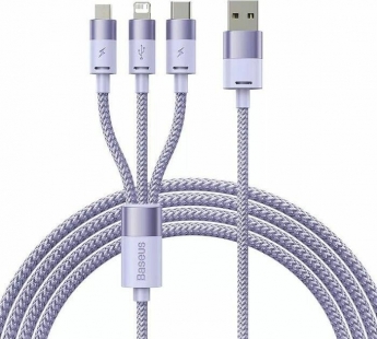 Кабель Baseus Flash Series Ⅱ (3в1)(Быстрая зарядка)(USB A-Micro/Lightning/USB-C)(100W) 1.2m(Фиолет)#2151707