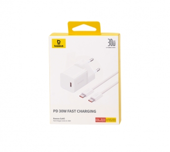 СЗУ Baseus GaN5 Fast Charger (mini) (USB-C) (30W) (Кабель USB С-С (100W) (1m) (Белый)#2149815