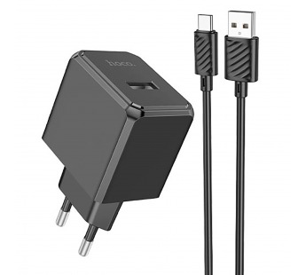 Адаптер Сетевой с кабелем Hoco CS111A USB 4,5A/22,5W (USB/Type-C) (black) (244451)#2151312