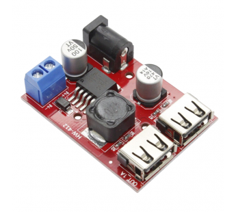 Модули питания NONAME LM2596S Модуль HW-412 Step-Down DC-DCпреобразователь Uвх=6-40В Uвых=5В Imax=3А с 2-мя гнездами USB типA#2151943