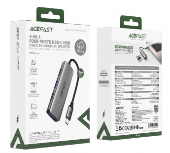 Адаптер-Хаб ACEFAST J15 (Type-C - 4USB) серый металлик#2153048