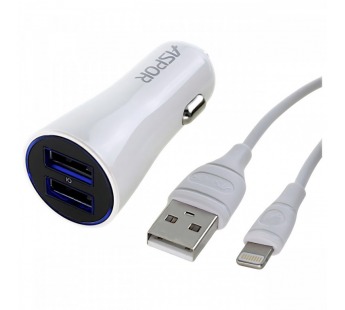 ASPOR Автомобильное зарядное устройство 2USB + USB - Lightning2400mA (A902C) ASPOR#2162686