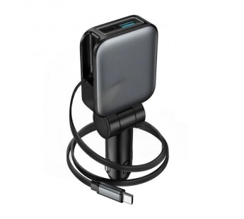 Автомобильное зарядное устройство USB/Type-C Hoco Z67 (60W, QC3.0, PD, 1Type-C, 1USB, встроенный кабель Type-C) Серый#2162684