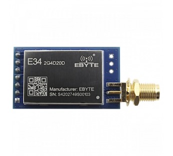 Модули беспроводные, радио EBYTE nRF24L01P Модуль E34-2G4D20Dцифрового трансивера с UART интерфейсом F=2,4-2,518ГГц U=5В 20dBmSMA-K (100мВт) Full duplex#2154585