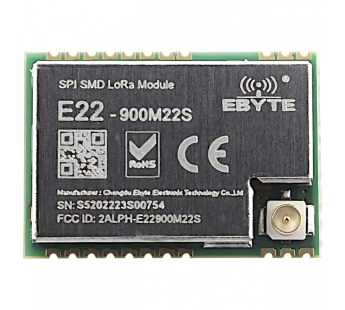 Модули беспроводные, радио EBYTE SX1262 Модуль E22-900M22S цифрового трансивера LoRa с SPI интерфейсом F=850-930МГц U=3,3В22dBm IPEX-J (160мВт)#2154621